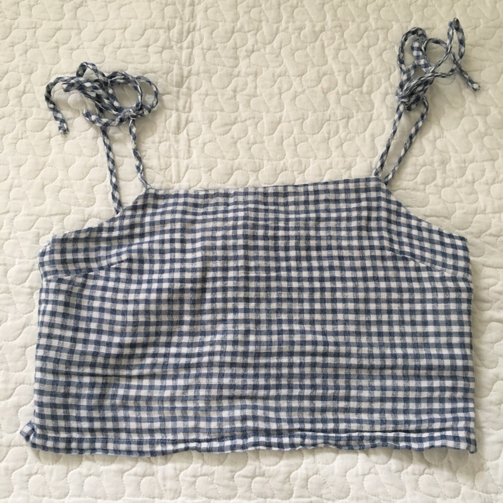RARE Brandy Melville Cropped Gingham Tie Top - Picture 2 of 4